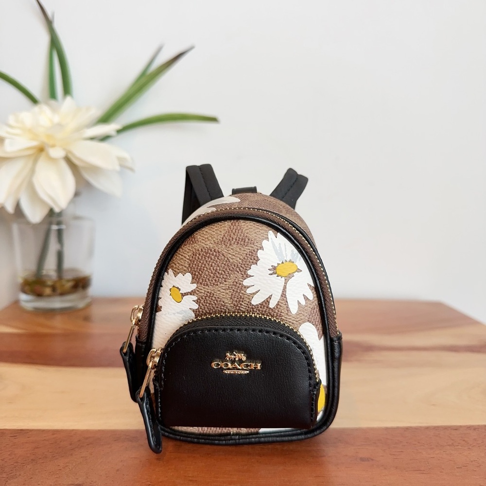 NWT Coach Mini‎ Court Backpack Bag Charm In Signature Canvas With Floral Print